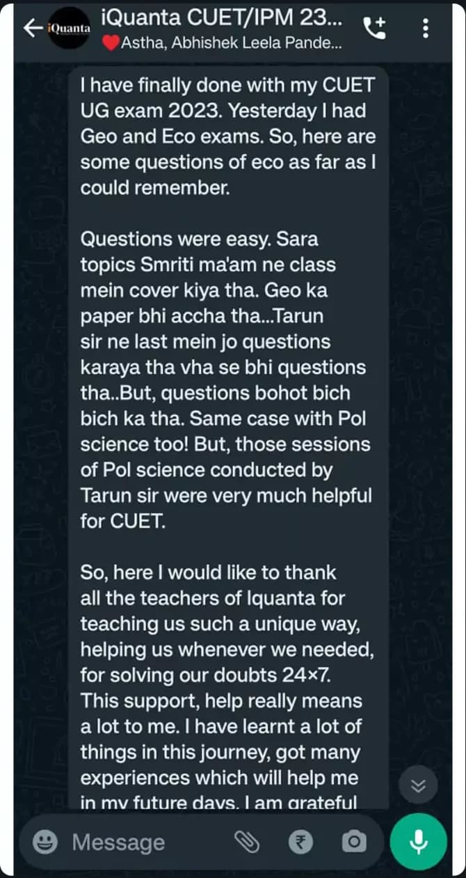 iQuanta CUET Live Class Feedback
