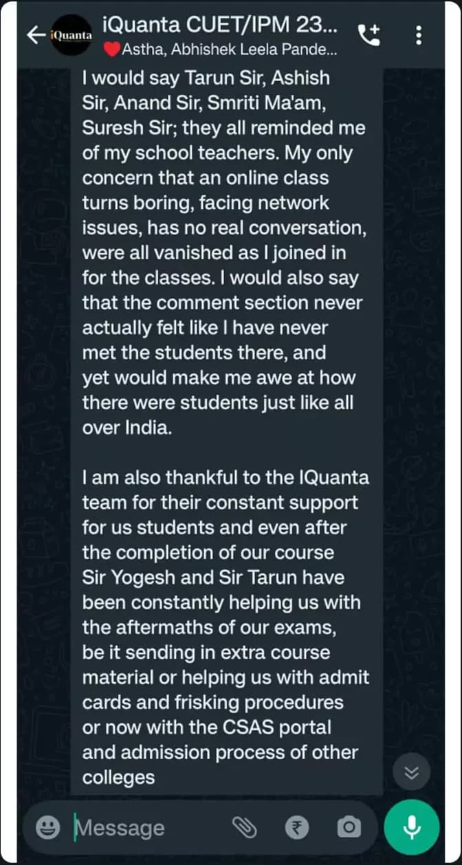 iQuanta CUET Live Class Feedback
