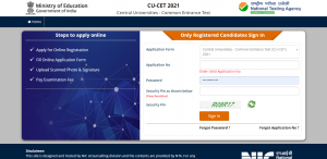 CUET Admit card log-in information