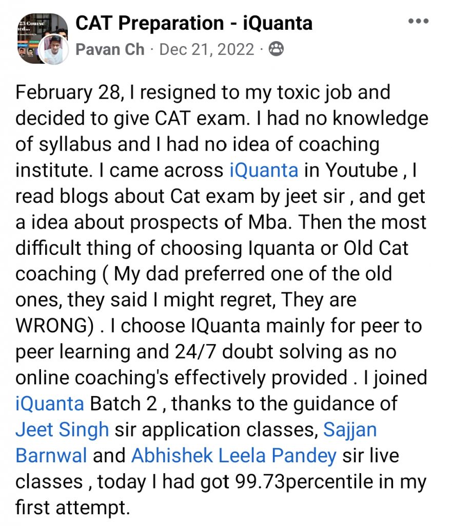 CAT 2022 Topper Pavan