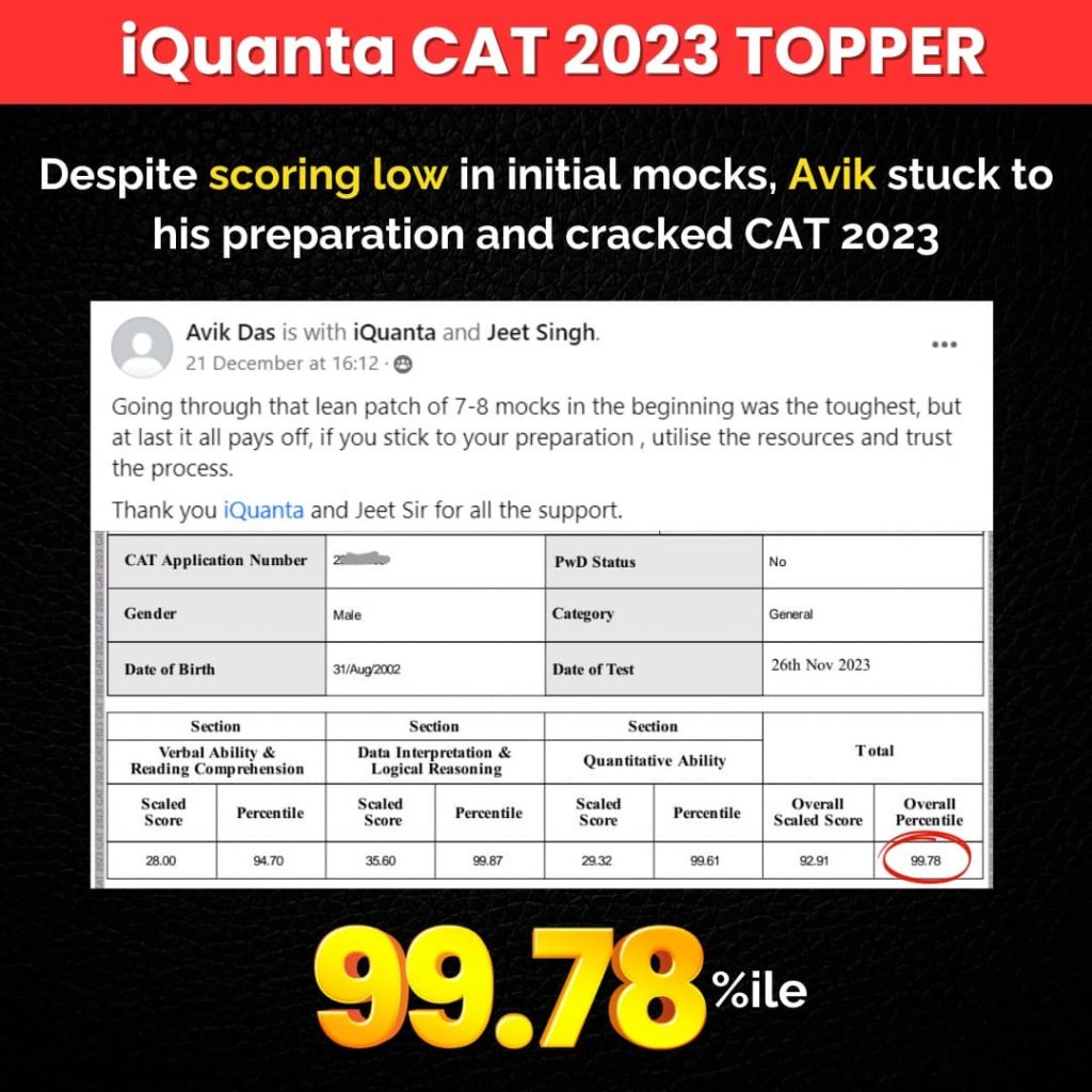 Avik Das CAT 2023 Topper