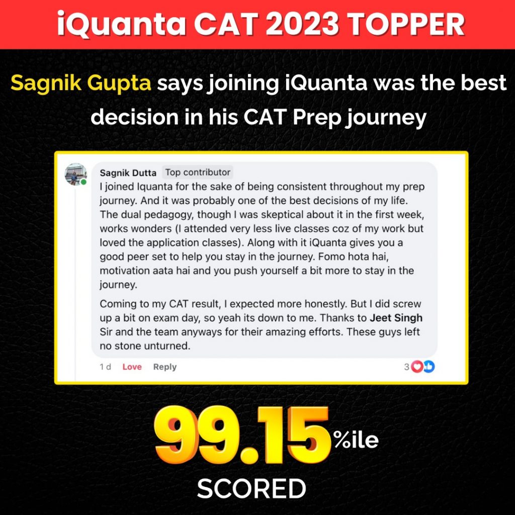 iQuanta CAT 2024 Topper Sagnik