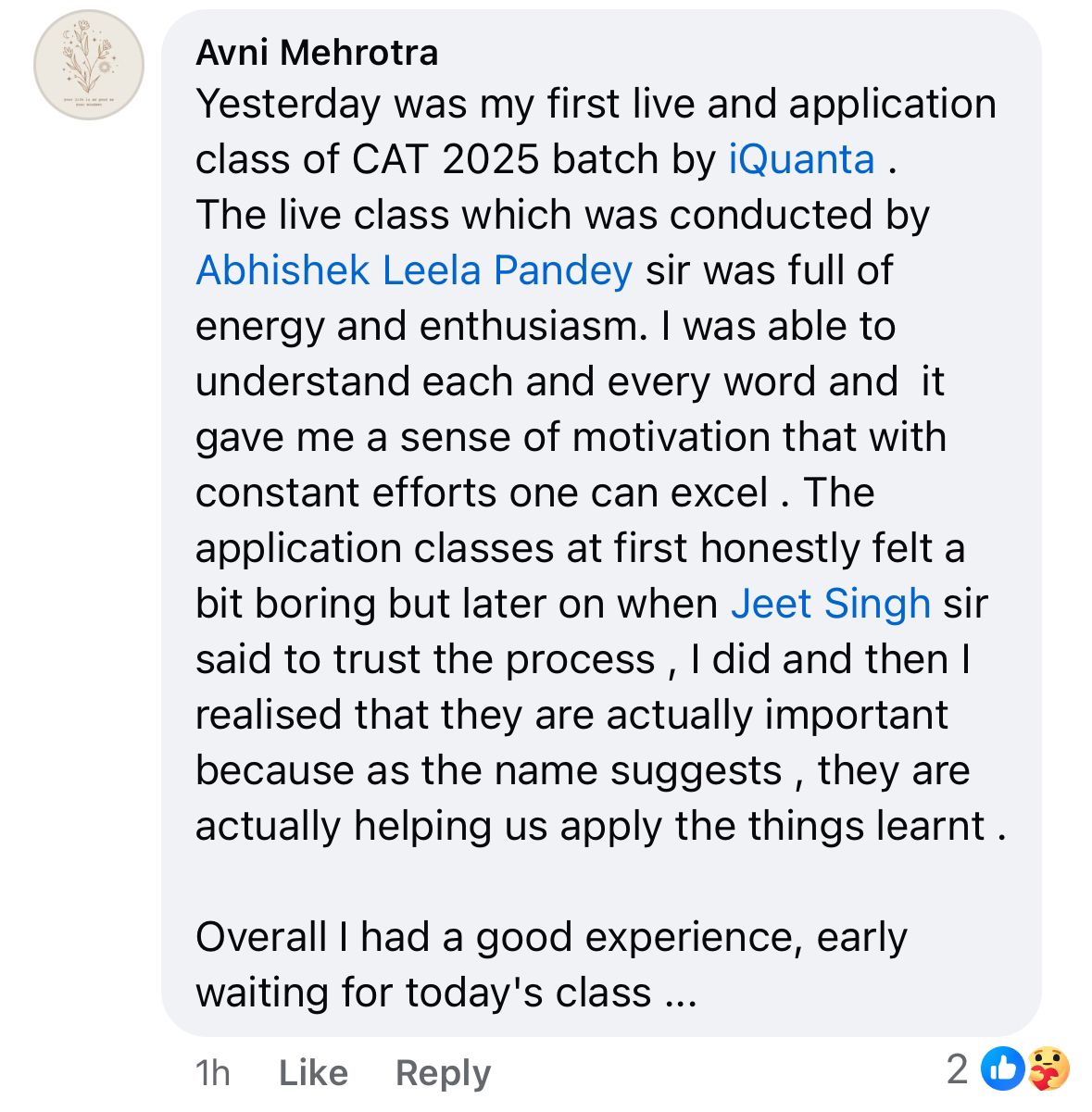 iQuanta’s CAT Course 2025 First Class Feedback - iQuanta