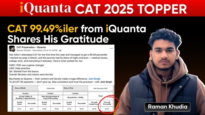 CAT Topper - Raman Khudia